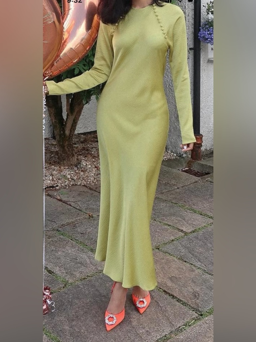 Sleek Long-Sleeve Green Lime Satin Maxi Dress